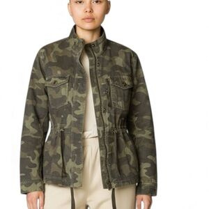 Marrakech Green and Brown Camo‎ Utility Jacket with Cinched Waist/Hip 4 Pocket